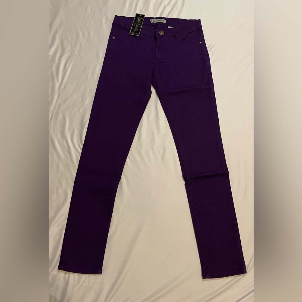 Emperial Premium Jeans Juniors Size 3 Low Rise Skinny Purple Denim 5 Pocket NWT - Picture 1 of 9